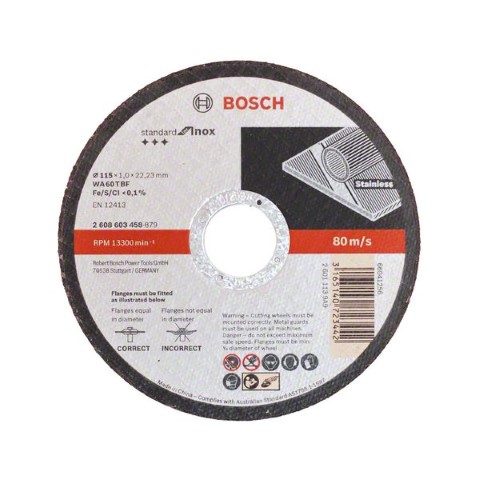 BOSCH INOX CUTTING DISC 115 X 1.0 X 22.2 MM 